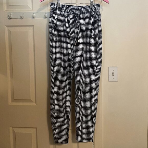 H&M Tapered Leg Pants with Drawstring Waist Blue and White Polka Dot Size 2 - Picture 1 of 4